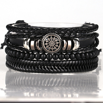 Cowhide & Imitation Leather Cord Knitted Multi-strand Bracelets WG31D03-03-1
