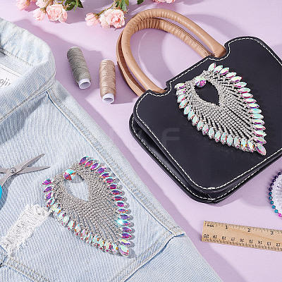 2Pcs Leaf Shape Rhinestone Garment Accessories DIY-GA0007-89-1