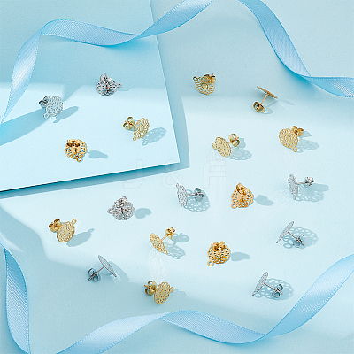 24Pcs 4 Style 304 Stainless Steel Stud Earring Findings STAS-UN0040-81-1