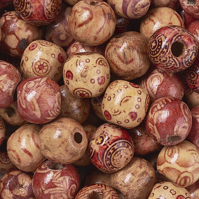 Printed Natural Wood Beads WOOD-TA0001-15-1