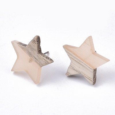 Transparent Resin & Wood Stud Earrings EJEW-N017-001A-D08-1