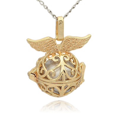 Golden Tone Brass Hollow Round Cage Pendants KK-J237-05G-1