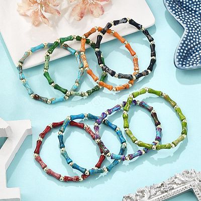 Natural Dyed Imperial Jasper Beads Stretch Bracelets for Men Women BJEW-L171-03A-1