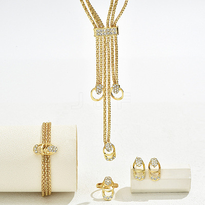 Oval Alloy Crystal Rhinestone Necklaces & Stud Earrings & Rings & Bracelets Sets for Women FS-WGAF910-01-1