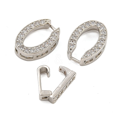 Rack Plating Oval Brass Micro Pave Clear Cubic Zirconia Fold Over Clasps KK-F876-04P-1