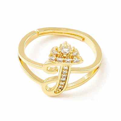 Clear Cubic Zirconia Initial Letter with Crown Adjustable Ring RJEW-M139-17T-1
