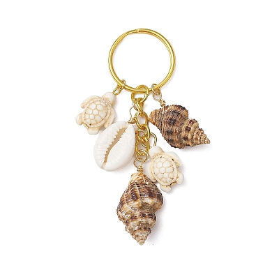 Ocean Style Natural Shell with Synthetic Turquoise Keychains KEYC-JKC01231-04-1