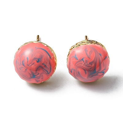 Enamel Half Round Stud Earrings EJEW-P229-01G-07-1