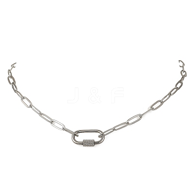 304 Stainless Steel Paperclip Chain Necklaces with Screw Carabiner Lock Charms NJEW-JN06389-1