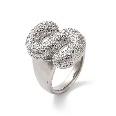Letter Brass Micro Pave Clear Cubic Zirconia Open Cuff Ring for Women RJEW-N046-03S-P-1