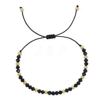 Glass & Brass Round Beads Braided Bead Bracelets LS-RD6595-1-1