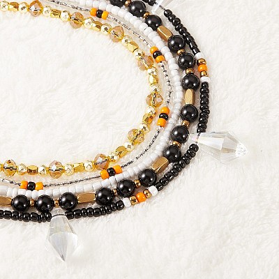 Sparkling Glass Seed Beads 5 Layered Anklet AJEW-SW00006-04-1