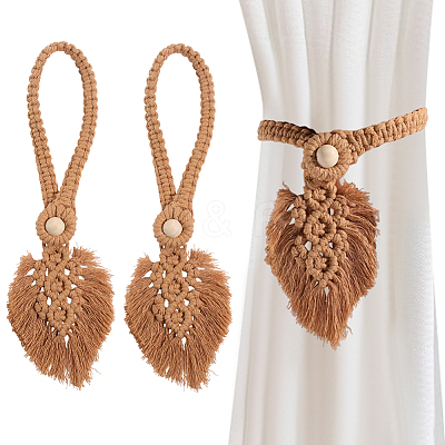 2Pcs Handmade Macrame Leaf Curtain Tiebacks AJEW-CN0003-65B-1