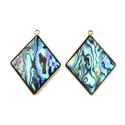 304 Stainless Steel Pave Natural Paua Shell Pendants STAS-Z125-01D-G-1