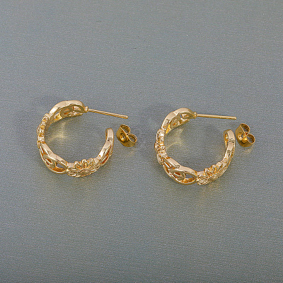 C-shaped Hollow Sunflower Brass Stud Earrings VI6809-1