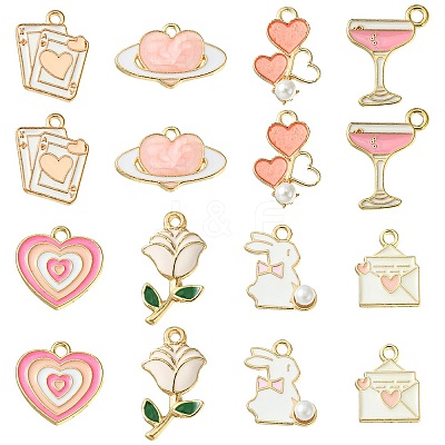 16Pcs 8 Styles Valentine's Day Alloy Enamel Pendants ENAM-FS0001-64-1