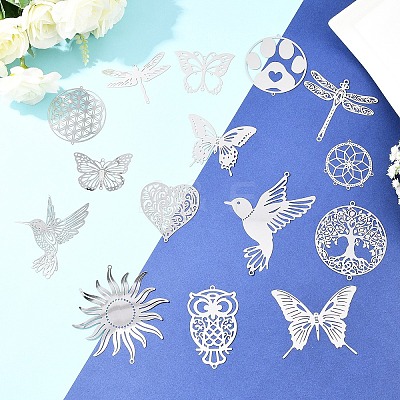 15Pcs 15 Styles 201 Stainless Steel Links Connector Charms STAS-YW0011-13-1