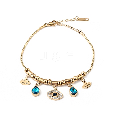 Rhineston Teardrop & Eye Charm Bracelet BJEW-G669-07G-1