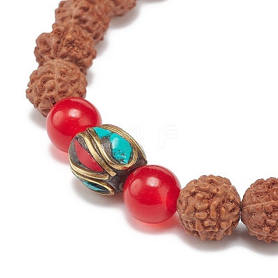 4Pcs 4 Style Natural Rudraksha Mala Bead Bracelets Set BJEW-JB08979-1