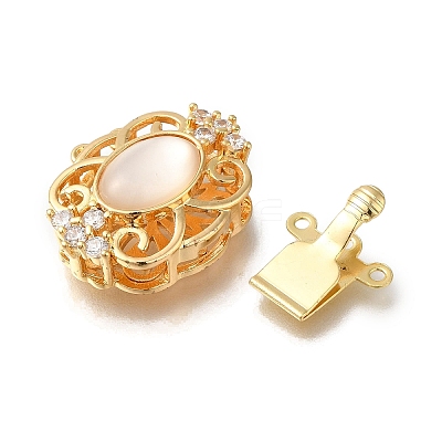 Brass Micro Pave Clear Cubic Zirconia Box Clasps with Resin KK-H480-08G-1