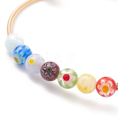Handmade Millefiori Glass Round Beaded Cuff Bangle with Pearl BJEW-JB08327-1