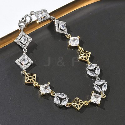 Brass Micro Pave Clear Cubic Zirconia Link Chain Bracelets for Women BJEW-C156-06C-GP-1