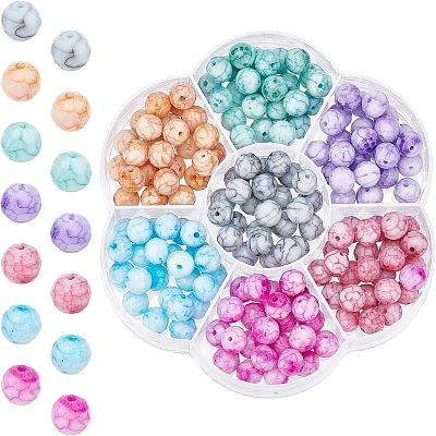 175Pcs 7 Colors Opaque Baking Paint Crackle Glass Beads EGLA-FH0001-15-1