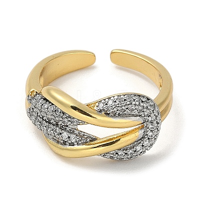 Rack Plating Brass Micro Pave Cubic Zirconia Cuff Finger Rings for Women RJEW-C114-16G-G-1