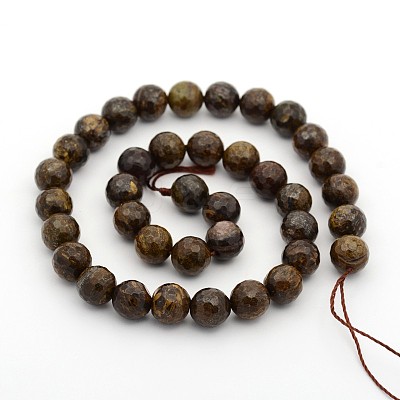 Faceted Natural Bronzite Round Bead Strands G-M272-07-6mm-1