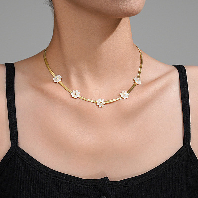 Daisy Flower 304 Stainless Steel Chain Necklaces FS-WGEC3D7-06-1