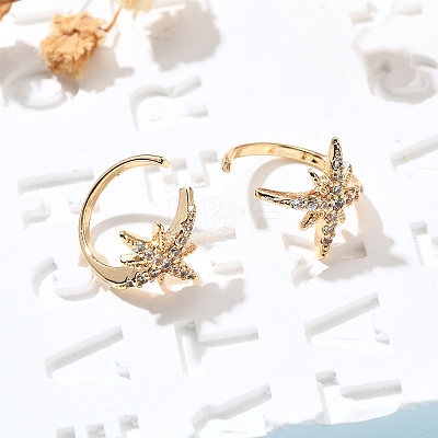 Brass Clear Cubic Zirconia Cuff Earrings EJEW-Q025-05G-1