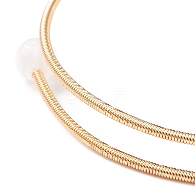 Natural Rose Quartz & Pearl Round Beaded Bangle X-BJEW-JB08464-02-1