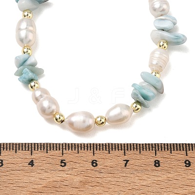 Natural Larimar Chip & Rice Cultured Freshwater Pearl Beaded Necklaces for Women NJEW-JN06665-01-1
