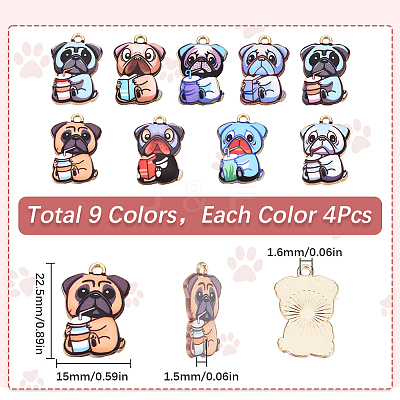 36Pcs 9 Colors Printed Alloy Enamel Pendants ENAM-SC0005-42-1