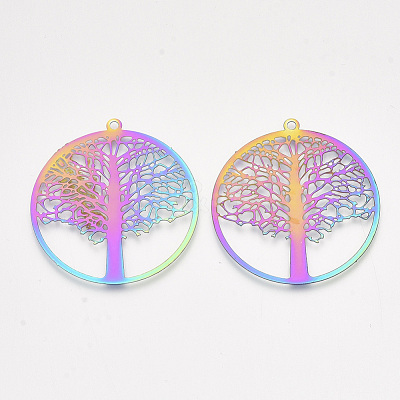 Ion Plating(IP) 201 Stainless Steel Filigree Pendants X-STAS-S108-44-1