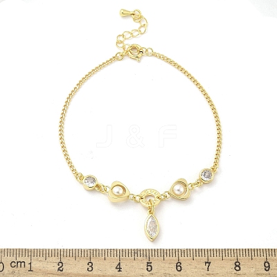 Brass Micro Pave Clear Cubic Zirconia Charm Bracelets for Women BJEW-C083-01A-G-1