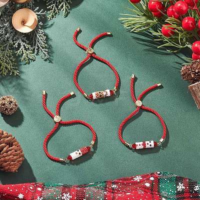 3Pcs 3 Styles Christmas Handmade Glass Seed Beaded Slider Bracelets BJEW-MZ00226-1