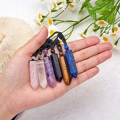 Natural Quartz Crystal Bullet Pendant Necklace JN1043D-1