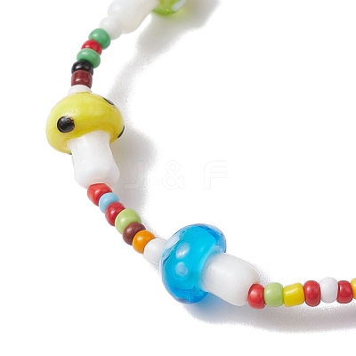3mm Round Glass Seed Beads & Mushroom Handmade Lampwork Stretch Bracelets for Women BJEW-TA00523-1