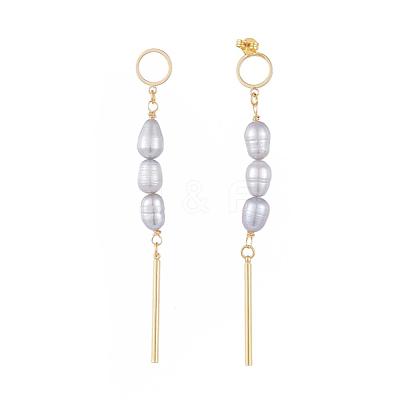 Natural Pearl Dangle Stud Earrings EJEW-JE03979-01-1