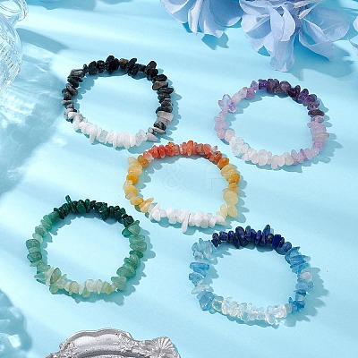 5Pcs Natural Mixed Gemstone Chips Beaded Stretch Bracelet Sets for Women BJEW-TA00557-1