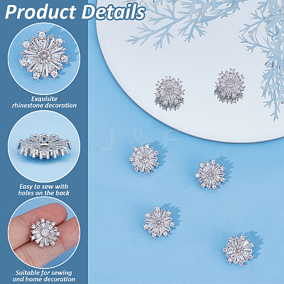 6PCS Brass Micro Pave Clear Cubic Zirconia Buttons KK-FG0001-26C-1