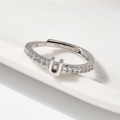 S925 Sterling Silver Adjustable Letter Rings for Women RJEW-M068-01P-U-1