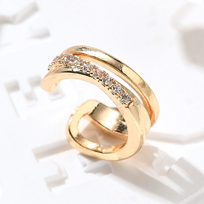 Brass Clear Cubic Zirconia Cuff Earrings EJEW-Q025-04G-1