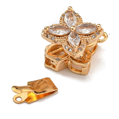Brass Micro Pave Clear Cubic Zirconia Box Clasps KK-U037-31G-01-1