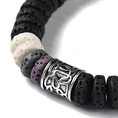 Dyed Natural Lava Rock Disc Beaded Bracelet BJEW-Z020-01C-AS-1