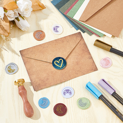 Brass Wax Seal Stamps with Wood Handle AJEW-WH0412-0041-1