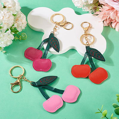 3Pcs 3 Colors PU Leather Alloy Keychains KEYC-TA0001-41-1