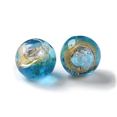 Handmade Gold Sand with Silver Foil Lampwork Beads Strand LAMP-Z007-04B-1