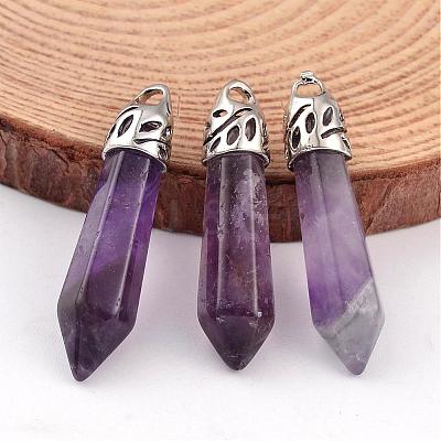 Bullet Natural Amethyst Pointed Pendants G-E332-C08-1